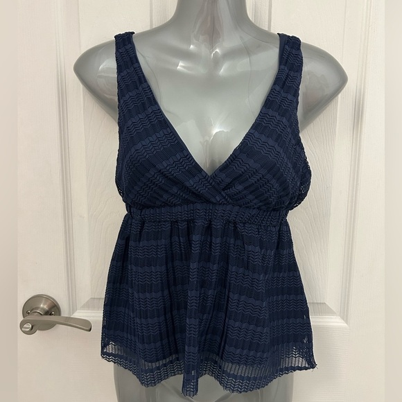 Dynamite Tops - Navy Blue, Lacy Peplum Top with Elastic Waist, Sz S
